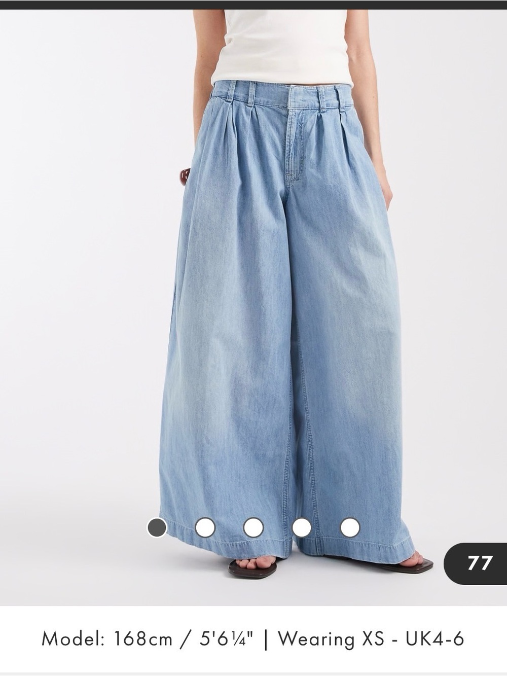 Free People Light Blue Wide-Leg Pleated Denim Jeans